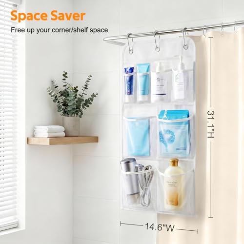 MISSLO White Hanging Mesh Shower Organizer with 8 Pockets and Hooks