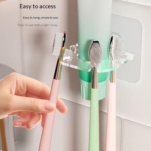 Clear Wall Mounted Toothbrush Holder 2 Pack - No Drill, Waterproof Organizer
