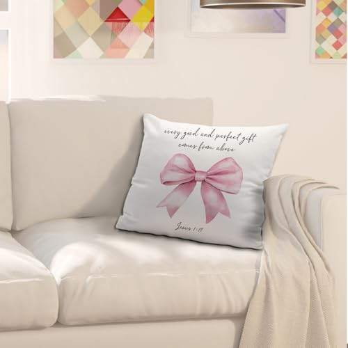 Christian02 Coquette Pink Bow Pillow Cover 18x18 - Flannel Decorative Cover for Girls Room