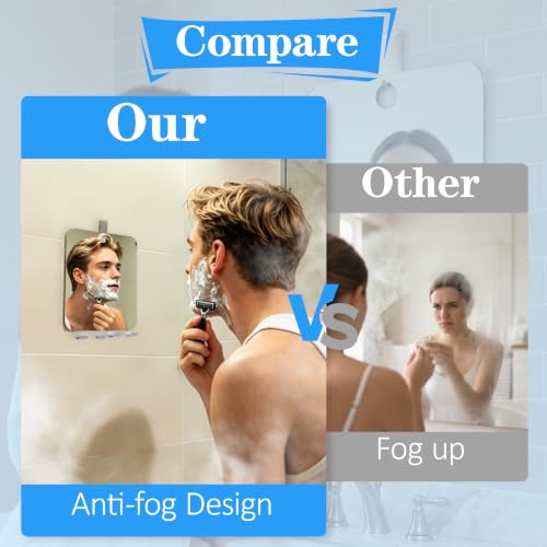 Fogless Shower Mirror with Razor Holders - No-Drill Wall Mount
