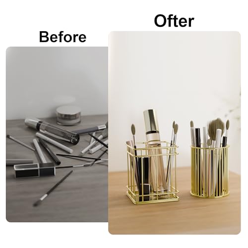 Gold Makeup Brush Holder Organizer - 2 Pack Vanity Storage Cup