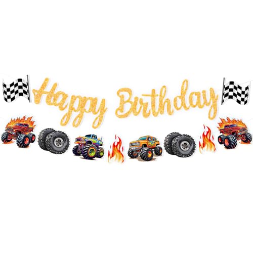 Monster Truck Happy Birthday Banner - Racing Party Decorations (8-Monster Truck)