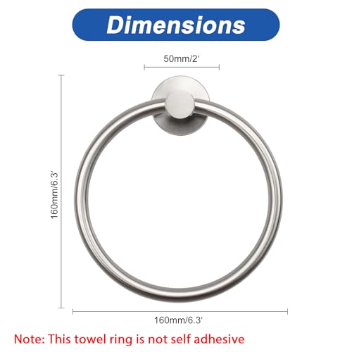 NearMoon Brushed Nickel Bath Towel Ring, Wall-Mounted Stainless Steel Holder