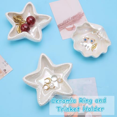 Coastal Ceramic Jewelry Dish Tray - Starfish Ring Holder