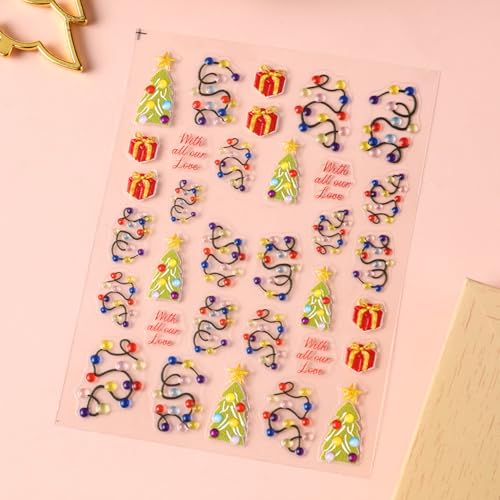 IDDFEVE 5D Christmas Nail Stickers Embossed Xmas Light String Decals 2 Sheets