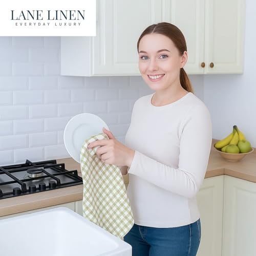 LANE LINEN 18x28 Inch Cotton Dish Towels 4 Pack Beige - Soft & Absorbent Kitchen Towels