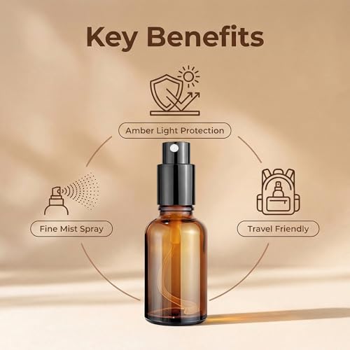 erioctry 3 Pcs 30ML Amber Glass Spray Bottles Refillable Travel Atomizer