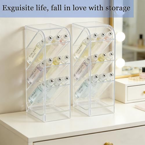 4-Tier Acrylic Rollerball Perfume Organizer - 2 Pack Slanted Display Stand
