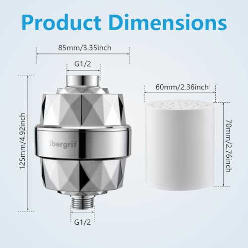 Ibergrif Shower Filter Replacement Cartridge for Hard Water - Reduces Chlorine, Improves Skin & Hair