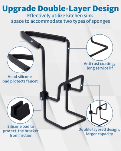 Black Sink Sponge Holder - Double Layer Kitchen Faucet Organizer