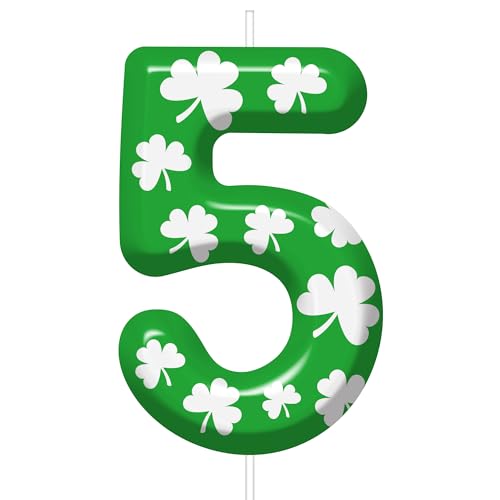 St. Patrick's Day Number 5 Birthday Candle Lucky Shamrock Cake Topper