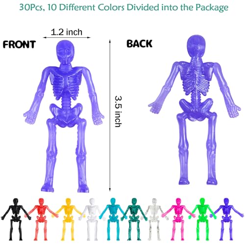 DIYASY 30 Pack Stretchy Skeleton Toys - Colorful Halloween Party Favors