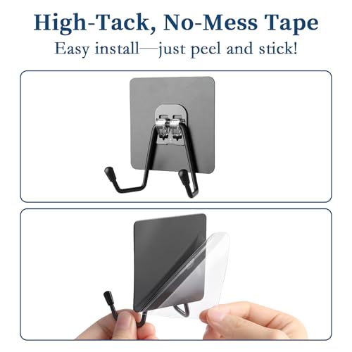 CENHANG Heavy Duty Adhesive Double Towel Hooks - Black, 3 Pack