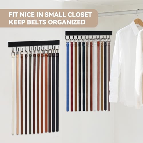 HOMEBROS Wall Mount Belt Hanger - Wooden Closet Belt Organizer, Black (2 Pcs)