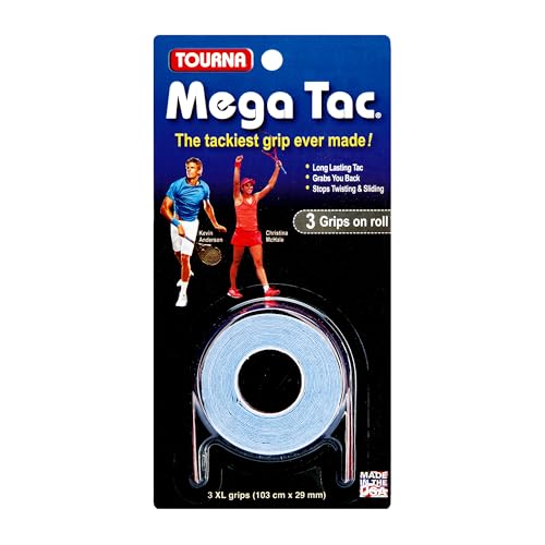 Tourna Mega Tac Extra Tacky Tennis Overgrip Blue 3-Pack – Long-Lasting, High-Tack Tennis Grip