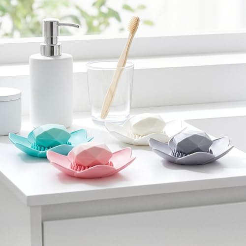 LUSTRIB 4-Piece Lotus Silicone Soap Holder Set - Non-Slip Draining Tray