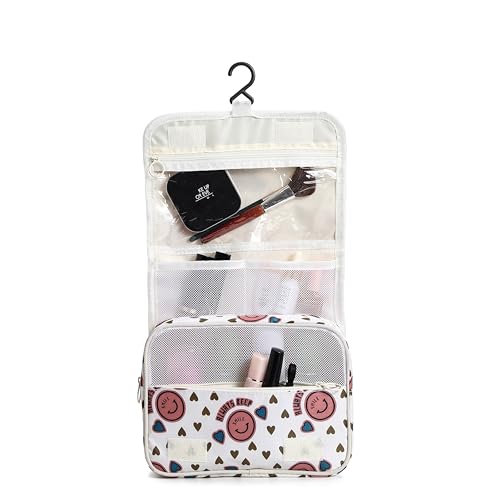Sechunk Waterproof Hanging Toiletry Bag & Travel Makeup Organizer - Pink Smile