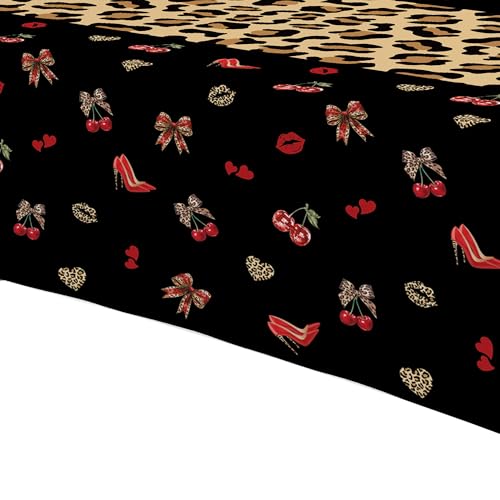 Cheetah Print Cherry Birthday Tablecloths - 3 Pack, 86x55in