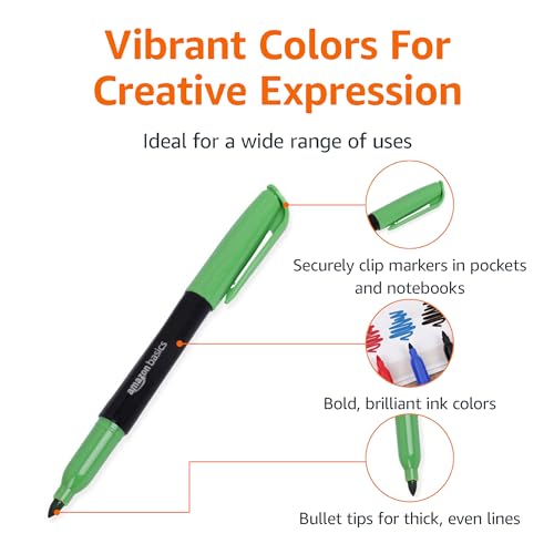 Amazon Basics Fabric Markers Set - 8 Bold Colors for T-Shirts & Bags
