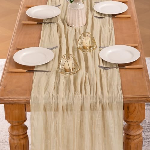 Champagne Cheesecloth Table Runner 13ft Boho Rustic Decor - MLMW