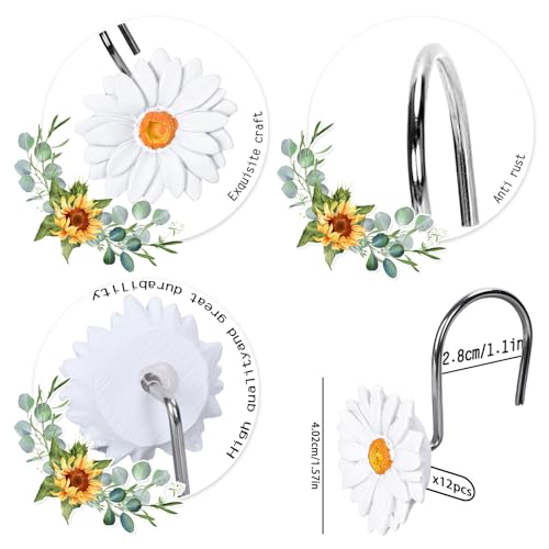 Whaline White Spring Daisy Shower Curtain Hooks Set - Floral Bathroom Decor