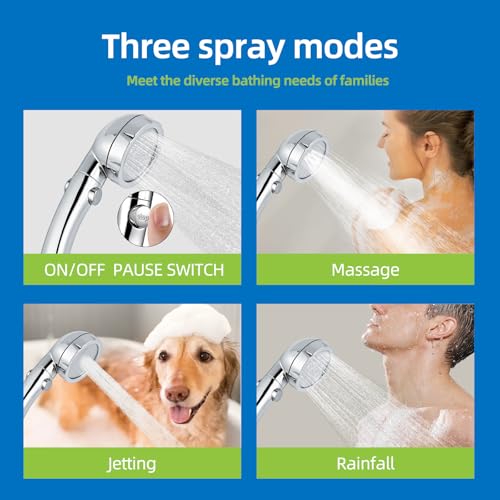 VRQUB Handheld Shower Head with ON/OFF Switch & 3 Spray Modes