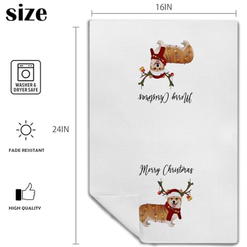 Funny Christmas Corgi Kitchen Towels - 24x16 Inch Tea Towels