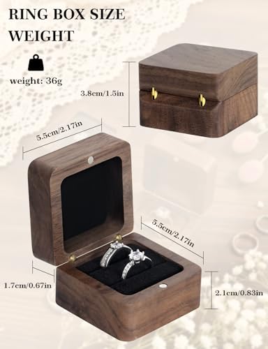 Black Wooden Ring Box - 2 Slot Square Engagement Ring Holder Case