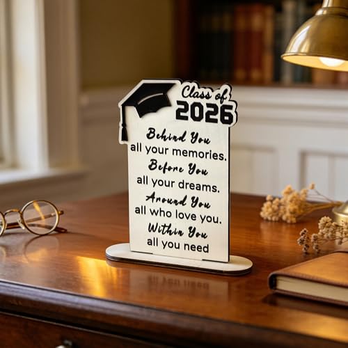 Inspirational Graduation Plaque 2026 - Wooden Desk Decor Gift