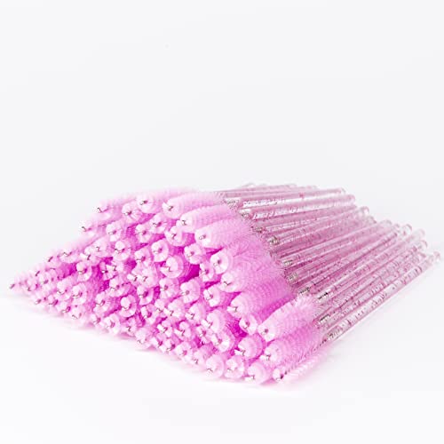 i-Laesh Glitter Pink Disposable Eyelash Spoolie Brushes 100PCS
