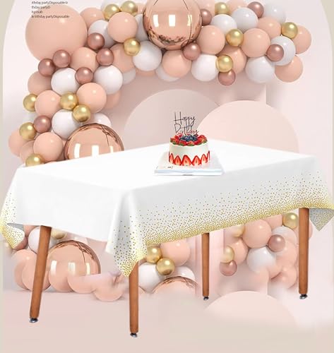 Disposable Plastic Tablecloth 2-Pack White and Gold Rectangle 54x108