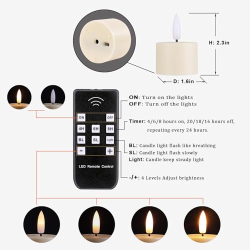 12 Pack Rechargeable LED Tea Lights with Remote Timer, Flickering Flameless Candles