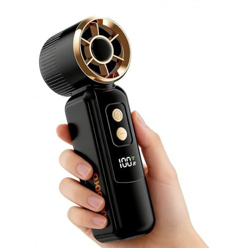 KJQHQJ Black Portable Handheld Fan - 200,000 RPM, 6 Speeds, USB-C