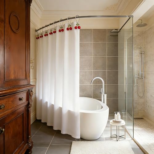 Cherry Shower Curtain Hooks - 15 Pcs Brushed Nickel Rings