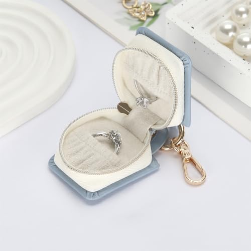 KUKUVR Travel Jewelry Ring Holder Box with Keychain - Blue