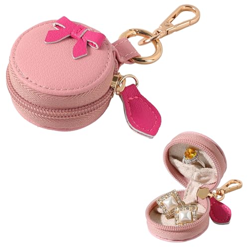Mini Travel Jewelry Case Keychain - Pink Bow Organizer for Rings & Necklaces
