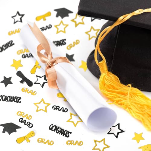 Graduation Confetti Decorations - 2500pcs Black Gold Glitter 2026