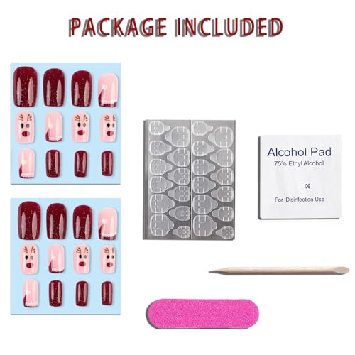 BLAAROOM Christmas Press on Nails Medium Square Red Glitter Fake Nails