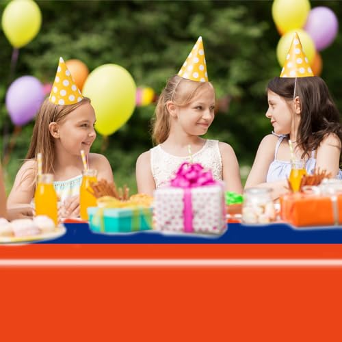 3-Pack Orange & Royal Blue Disposable Tablecloths - 108x54 Inch for Anime Parties