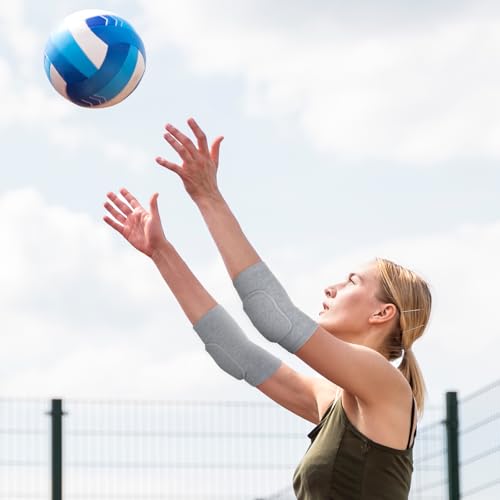 1 Pair Elbow Pads with Thicken Sponge Pad, Grey Breathable Protective Volleyball Elbow Pads Fitness Arm Knee Protector Volleyball Sponge Support for Kids Men Women Elderly