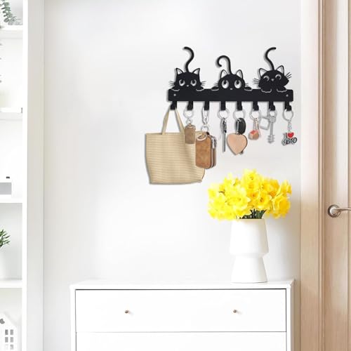 Cute Cat Key Holder with 8 Hooks - Stylish Wall-Mounted Rack