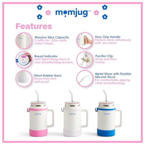 momjug Hydration Water Bottle for Moms 50oz (With Indicator, Pink)