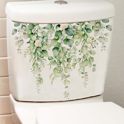 SEIHDHIK Green Plants Toilet Stickers 2 Sheets Leaves Flowers Bathroom Wall Decals