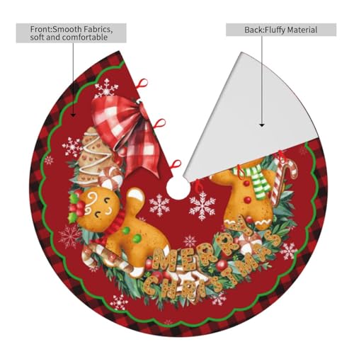 Buffalo Check Christmas Tree Skirt - 36 Inch Gingerbread Man Holiday Mat