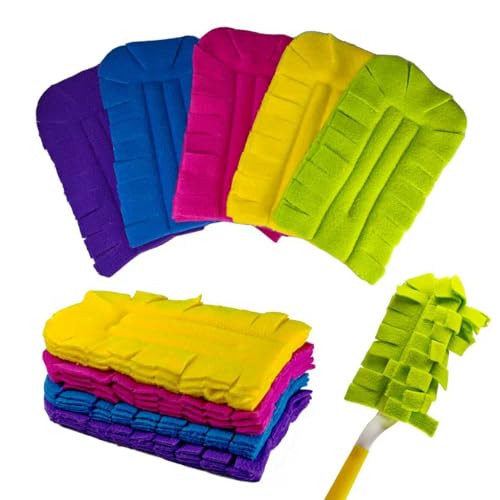 Reusable Fleece Duster Refills with Handle - 5 Pack Washable Dusting Pads