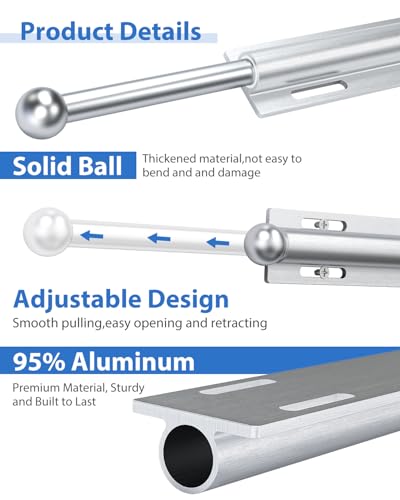 Ruiony 12in Adjustable Closet Valet Rod - Pull Out Aluminum Hanger, Silver