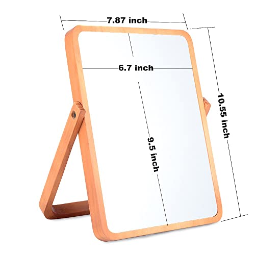 LOTIKO Wall-Mounted Makeup Mirror - 10.24 x 7.28 inches, HD Clear Reflection, Natural Pine Wood