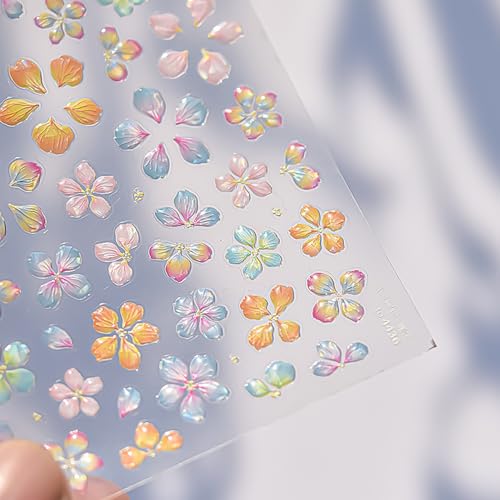 LYLYNB 5D Embossed Flower Nail Stickers Self-Adhesive Floral Decals