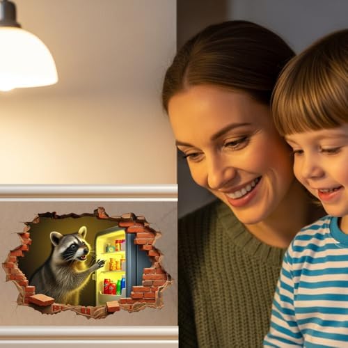 3D Raccoon Wall Decal - 5 Inch Vinyl Sticker for Retro Decor