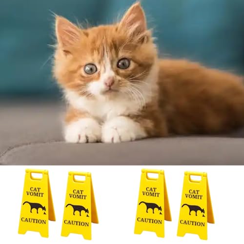 Funny Cat Vomit Caution Sign - 2 Pcs 3D Printed Décor